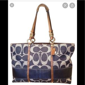 Authentic Coach Signature Stripe Denim Tote
